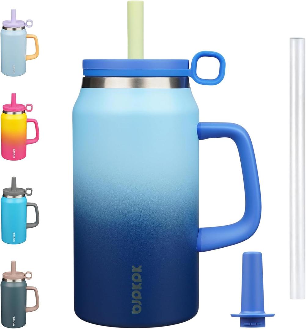 BJPKPK 50oz Insulated Tumbler with Handle Stainless Steel Travel Coffee Mug with Lid Reusable Large Water Bottle with Straw,Sky