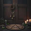 Set of 2 Witch Bells for Door  Featuring a Moon Wreath + Vintage Key, Said to Ward Off Negative Energy; Witches Bells Hanger for Front Door, Entryway & Doorknob; Witchy Decor