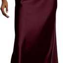 SOLY HUX Women's Elegant Satin Skirts High Waisted Flared Casual Work Office Fishtail Midi Skirt (Large, Red Violet)
