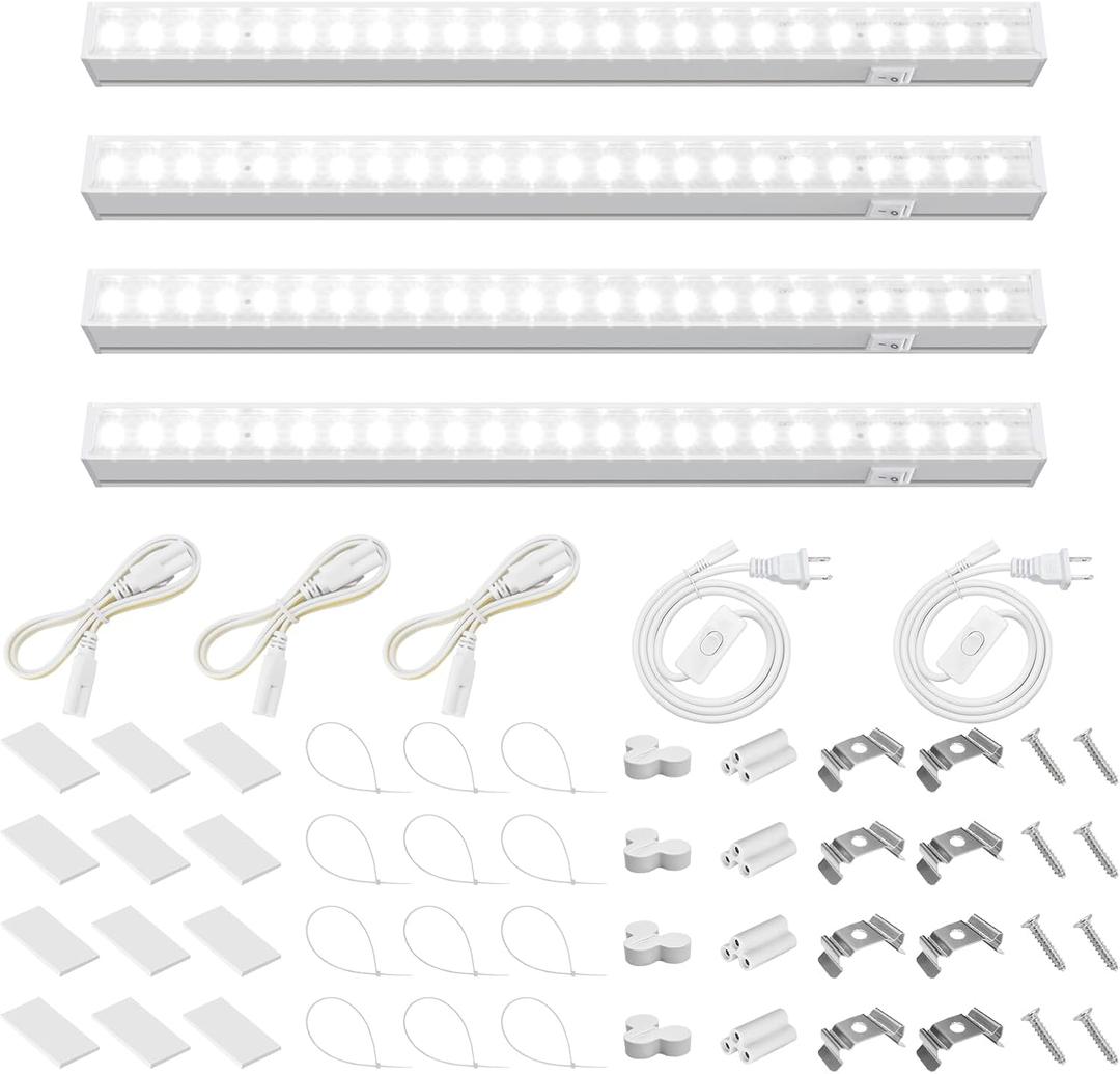 Barrina T5 Grow Lights for Indoor Plants, 5000K Full Spectrum, 1FT LED Growing Lamp, Plant Light Strip, for Seed Starting, Vegetables, Plug and Play, 4-Pack (1FT-White Cover, White)