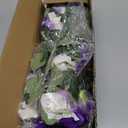 Artificial Flowers for Outdoors, Faux Petunias Spring Summer Decoration, Fake Flowers Plants UV Resistant Look Real Silk Flowers for Outside Planter Front Door Porch Patio Yard (6, Purple-White)