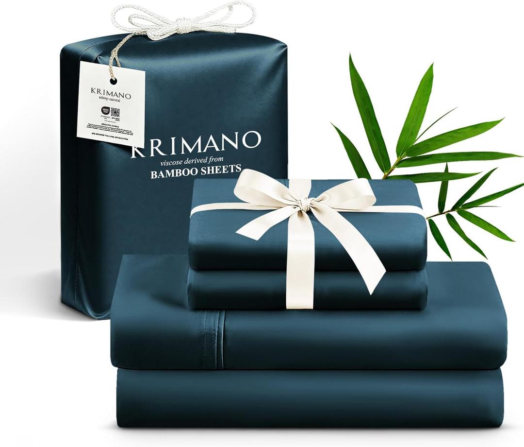 Queen Size Sheet Set, Viscose Bamboo Sheets for Bed Set 4pcs, 100% Viscose Derived from Bamboo, Hotel Luxury Silky & Cooling for Hot Sleepers, Deep Pocket Up to 17", Navy Blue