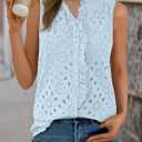 BTFBM Womens Sleeveless Button Down Shirts Ruffle V Neck Casual Hollow Out Eyelet Tops Boho Spring Vacation Blouse 2026 (Blue, L)