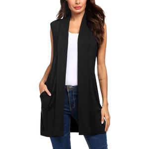 Beyove Womens Long Vests Sleeveless Draped Lightweight Open Front Cardigan Layering Vest with Side Pockets (Large)