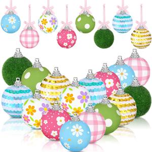 Zeyune 16 Pcs Spring Ornaments for Small Tree Spring Tree Hanging Sequin Daisy Flower Balls Decorations for Easter Holiday Summer Party Favors