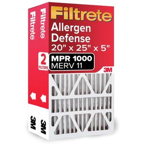 Filtrete 20x25x5 Air Filter MERV 11, MPR 1000 Micro Allergen Defense 2-Pack, Fits Lennox, AC Furnace HVAC Filters for Home, Pleated Electrostatic (Actual Size 19.63 x 24.75 x 4.31 in)