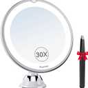 Auxmir 2025 Upgraded 30X Magnifying Mirror with Light, Makeup Mirror with 2-Level Lights, Vanity Mirror with Power Suction Cup and Tweezers, 360 Swivel, Portable Bathroom Mirror for Home Travel