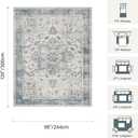 Rugxara 8x10 Washable Area Rug for Living Room, Extra Large Neutral Vintage Boho Rugs for Office, Kids Room, Farmhouse, Durable Low Pile Non Slip Carpet for High Traffic Areas, Light Blue Grey