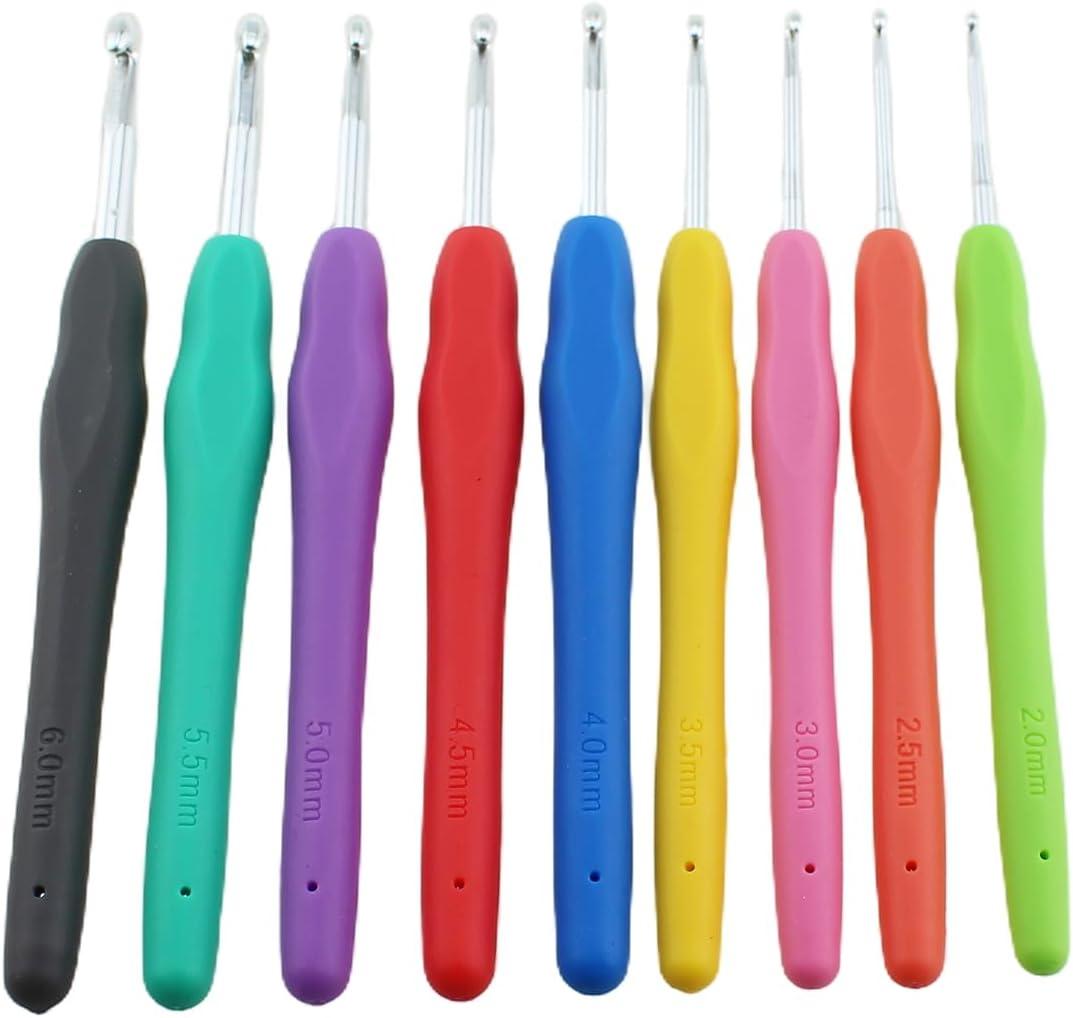 RLECS 9PCS 2-6mm Colorful Stainless Steel Hand Knitting Woolen Soft Shank Crochet Hooks DIY Yarn Weave Tool Suitable for Sweaters Gloves Hat Scarves