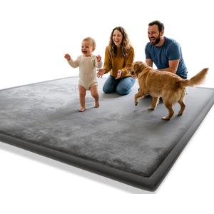 AEOCOO Extra Large 79x118 Baby Play Mats for Floor, 1.3" Thick Memory Foam Infant Tummy Time Mat, CloudSoft Velvet Anti-Slip Cushion, Nursery Rug for Baby Kids Crawling, Playroom, Living Room, Grey