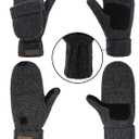 ViGrace Winter Knitted Convertible Fingerless Gloves Wool Mittens Warm Mitten Glove for Women and Men (Large, Dark Grey)