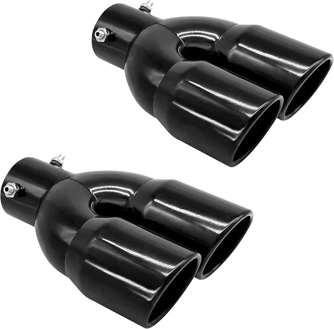 2PCS Dual Exhaust Tip 2.4 inch Inlet, Universal Car Exhaust Tips Curved Muffler Tip Modification Tail Pipe Tail Throat, Adjustable for 1.5 inch-2.5 inch OD Exhaust Pipe(Black)