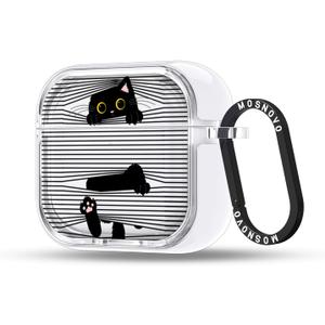 MOSNOVO Case for Airpods 4, Protective Clear Case with Shockproof Dual Layer Hard Luxe Metal Ring Designed for Airpods 4 Generation - Hidden Black Cat