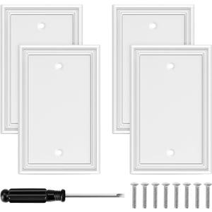 White Modern Decorative Wall Plate Light Switch Cover Decorator Outlet Covers Rocker Switch Plates Bamboo Fiber Material Wall Plates for Kitchen Bathroom (1 Gang Single Blank-4 Pack)