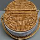 Wicker Picnic Basket with Removable Liner, Empty Picnic Baskets with Lid, Vintage-Style Picnic Hamper with Folding Woven Handle for Picnic, Camping, Outdoor, Halloween, Thanks Giving, Birthday (Cream)