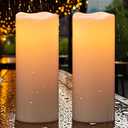 Eldnacele Large Solar Flameless Flickering Candles Outdoor Waterproof, Solar Powered Dusk to Dawn White Plastic LED Pillar Candles Garden Camping Lanterns Wedding Indoor Decor (2Pcs,4" D10" H)