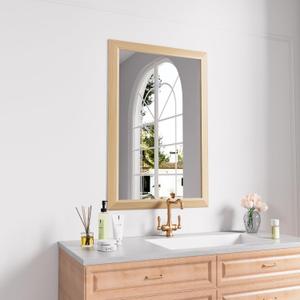 Amorho 24x36 Inch Bathroom Mirror for Wall, Oak Wood Grain Metal Framed Mirror, Anti-Rust, Hang Horizontally/Vertically, Suitable for Bedroom, Farmhouse, Bathroom, Decorative