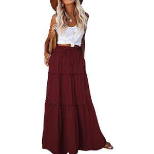EARKOHA Womens Casual High Waist Tie Paisley Print Long Maxi Skirt with Pockets, M