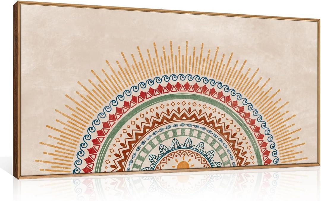 HPINUB Boho Sun Framed Canvas Wall Art Set, Mid-Century Modern Wall Decor, Minimalism Bohemian Wall Painting, Abstract Geometric Pattern Art Print for Living Room, Bedroom, Office - 20"x40"