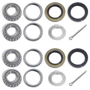 GREPSPUD 2Sets for 1-1/16'' Axle Trailer Hub Bearings Kits, L44649/L44610 Bearings Set with D-style Spindle Tang Washers, 12192TB 15192TB Grease Seals Cotter Pins for 2000-2200lbs BT9 Straight Spindle