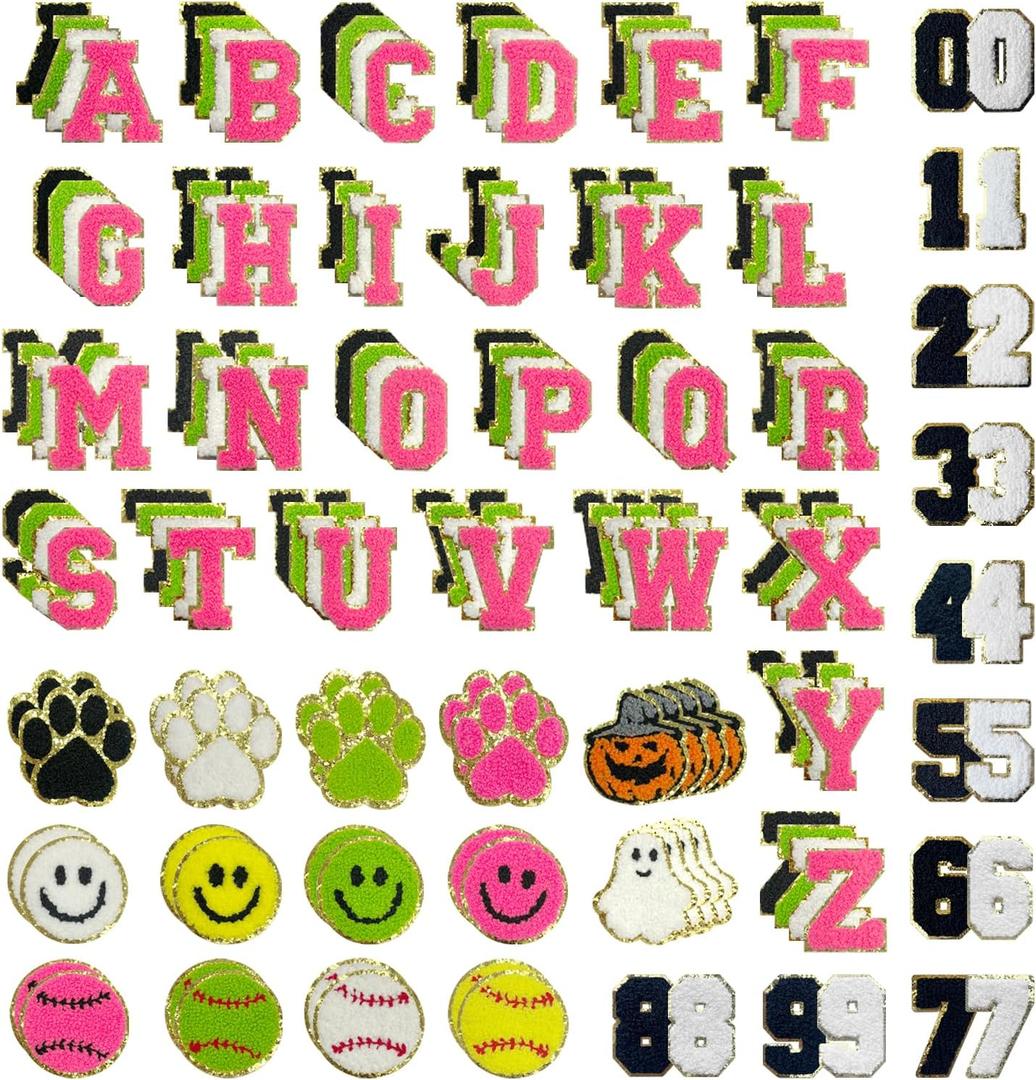 156Pack Chenille Letter Patches Self Adhesive for DIY Crafts, Backpacks,Hats&Holiday Decor, 26 Chenille Letters and Number Patches as Christmas Gift