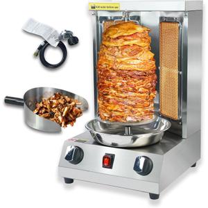 Shwarma Grill Machine Gas Doner Kebab Machine Shawarma Cooker Propane Turkish Gyro Meat Rotisserie with 2 Burner and Meat Catch Pan, Silver