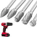 5Pcs Premium Tungsten Steel Carbide Rotary Burr Set, 1/4inch Shank Double Cut Carbide Burr Set, 8MM Head Die Grinder Bits for Die Grinder Drill, DIY Wood-Working Carving, Metal Polishing, Engraving