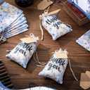 Sweetude 50 Pcs 4 x 6 Inch Thank You Floral Burlap Gift Bags with Drawstring and 50 Pcs Tags Chinoiserie Blue Floral Bag Bulk Treat Bags Candy Goodies Sacks for Wedding Birthday Bridal Baby Shower