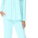 NACHILA Pajamas for Women-Viscose Made from Bamboo,Long Sleeve Pajama Sets Comfy Loungewear Pleated Pjs (Small, A-aqua Green)