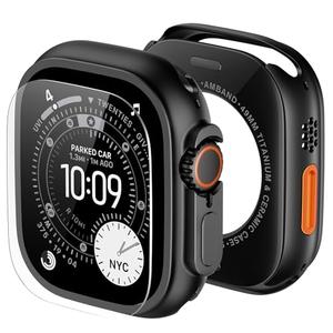 amBand Metal Case Screen Protector Cover for Apple Watch Ultra 3/Ultra 2/Ultra 49mm, W3 Rugged Bumper Thin Frame + 9H Tempered Glass Film + Ceramic-Like Back Cover, [Stylish] [Waterproof], Matte Black