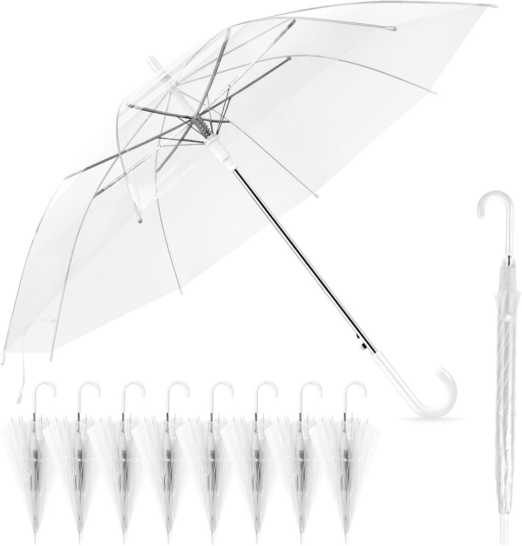 Clear Wedding Umbrellas Bulk, High-Visibility Transparent Rain Umbrella, Firm and Durable, Easy Operation, Large Clear Umbrella for Wedding Bride Groom Photography Golf Outdoor (8 pcs)