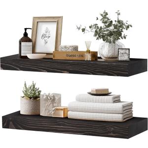24x8x1.6 inch Floating Shelves Set of 2 Solid Wood Rustic Black Wall Mounted Shelf for Kitchen, Bathroom, Living Room