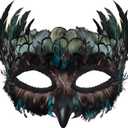 Masquerade Mask for Women/Men, Costume Feather Animal Mask Owl Bird Crow Halloween Mardi Gras Cosplay Party Raven Masque