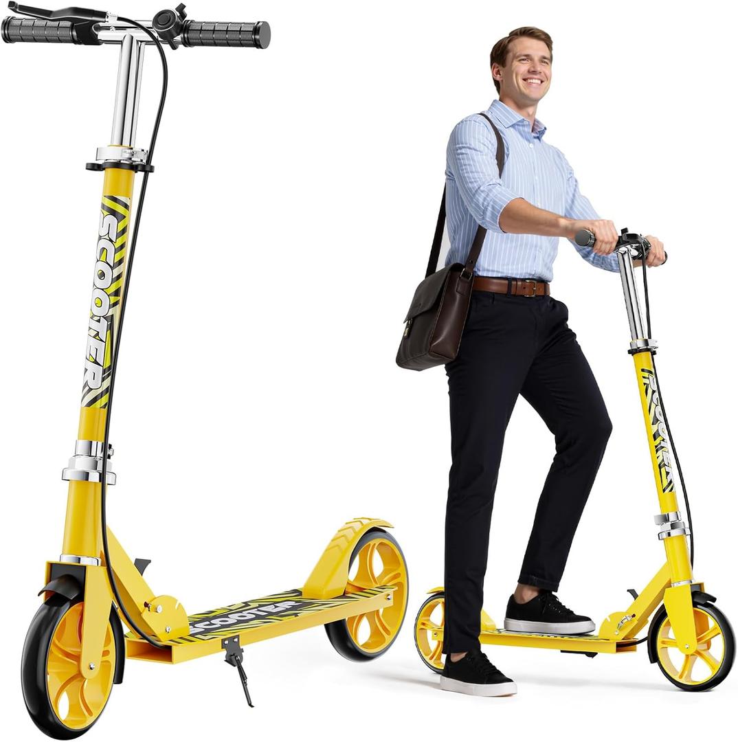 Scooters for Kids 8-12, Teens & Adults - Lightweight, Foldable, 8-Inch Big Wheels, Hand Brake & Bell, 4 Adjustable Height Levels, 240 lbs Max Load, Perfect for School, Campus and Park Rides