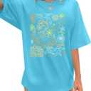 Shark Oversized Shirt Women Shark Lover Gifts Tee Sea World Shirts Trendy Summer Vacation Short Sleeve Tops (Small, Blue)
