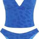 ZAFUL Women's Spaghetti Strap Tankini Swimsuits V Neck Tummy Control Tie Side Thong Bikini Swimsuits 2 Piece Bathing Suits, L