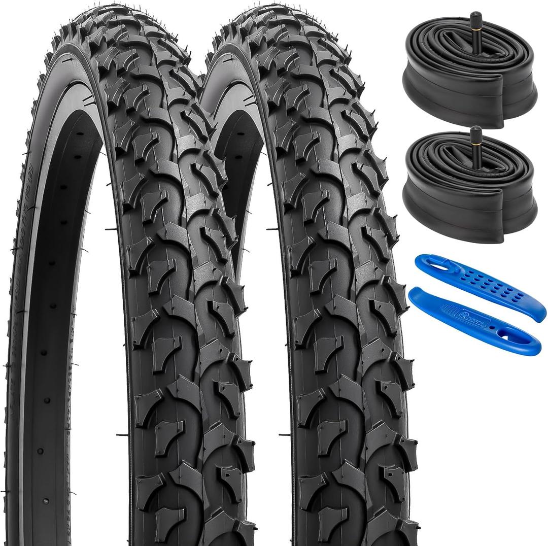 YUNSCM 2-PCS 20" Bike Tires 20 x1.95/53-406 and 20" Bike Tubes Schrader Valve Compatible with Mountain Bike 20x1.90 20 x 1.95 20x2.0 Bicycle Tires and Tubes (Y-906)