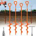 Phopich 18''/30" Long Ground Anchor, Heavy Duty Earth Anchors Ground Anchors Screw in Kit with T-Handle Hex Wrench for Camping Tent, Swing Sets, Securing Animals, Sheds, Trampoline (orange)