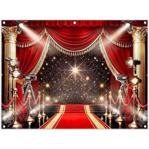 8x6ft Red Carpet Backdrop Glitter Spotlight Fashion Show Movie Night Stars Photography Background Graduation Wedding Birthday Party Decorations Photo Banner Props