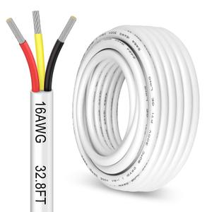 32.8FT 16 Gauge 3 Conductor Electrical Wire, 16AWG Stranded Tinned Copper 3 Wire Cable, Flexible Low Voltage Wire for LED Strips Lamps Lighting Automotive Trailer, White
