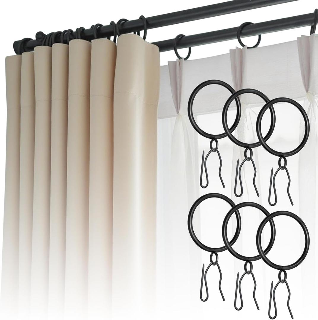 50 Pcs Curtain Rings and Hooks 1.52 Inch - Stainless Steel Shower Curtain Rings and Hooks with Eyelets for Curtains Rods and Bathroom Shower Rods, Black