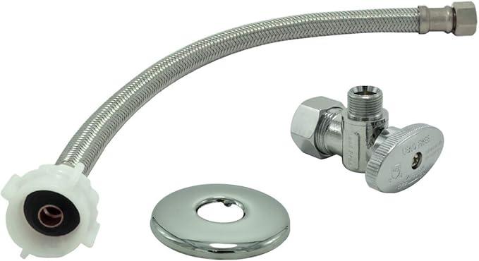Toilet Connector Water Line Kit with 12" Length Long 3/8" COMP x 7/8" BC Toilet Connector Hose, 1/2 inch NOM Inlet x 3/8 inch OD Compression Outlet Angle Shut Off and Escutcheon Plate