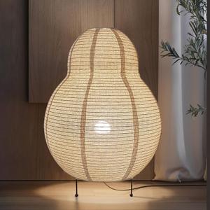 METHEDEECO Plug in Japanese Floor Lamp, 22" Linen Lantern Floor Lamp for Living Room Bedroom, Dimmable Ambient Japanese Decorative Standing Lamp with Easy Assembly, Warm Minimalist Home Decor