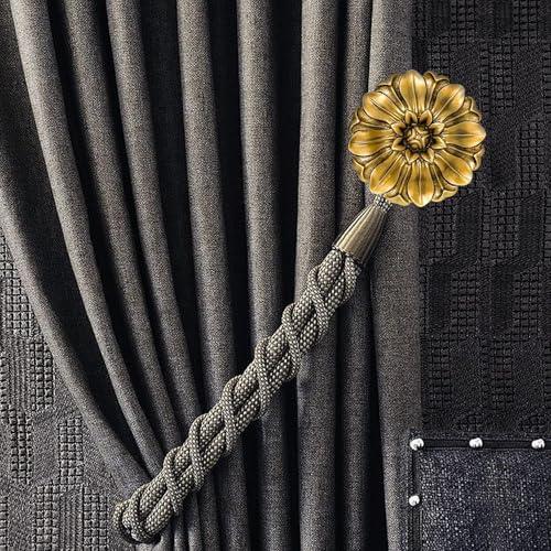 Vintage-Curtain-Holdbacks丨Set of 2 Curtain Tiebacks Wall Mounted with Screws丨Classic Decorative Curtain Holders for Drapes Window Treatment Holdbacks (Gold A-fbm, 3″ Diameter)