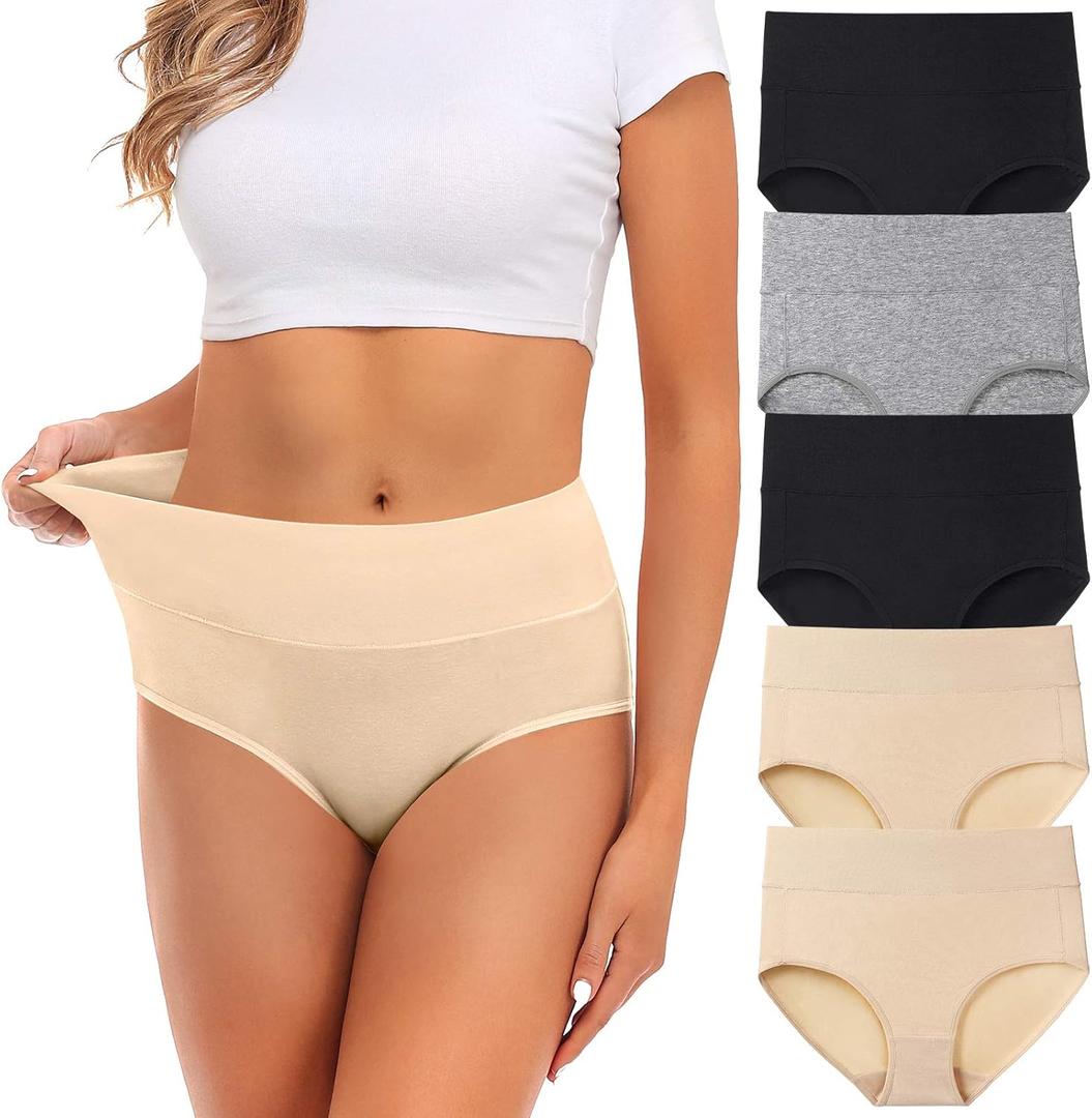 Women's Underwear, Cotton Mid Waist No Muffin Top Full Coverage Brief Ladies Panties Lingerie Undergarments for Women Multipack (Medium) (One Missing )
