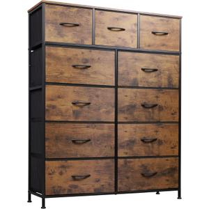 WLIVE Tall Dresser for Bedroom, Fabric Dresser Storage Tower, Dresser & Chest of Drawers Organizer Unit with 11 Drawers, Storage Cabinet, Hallway, Closets, Steel Frame, Wood Top (Rustic Brown Wood Grain Print)