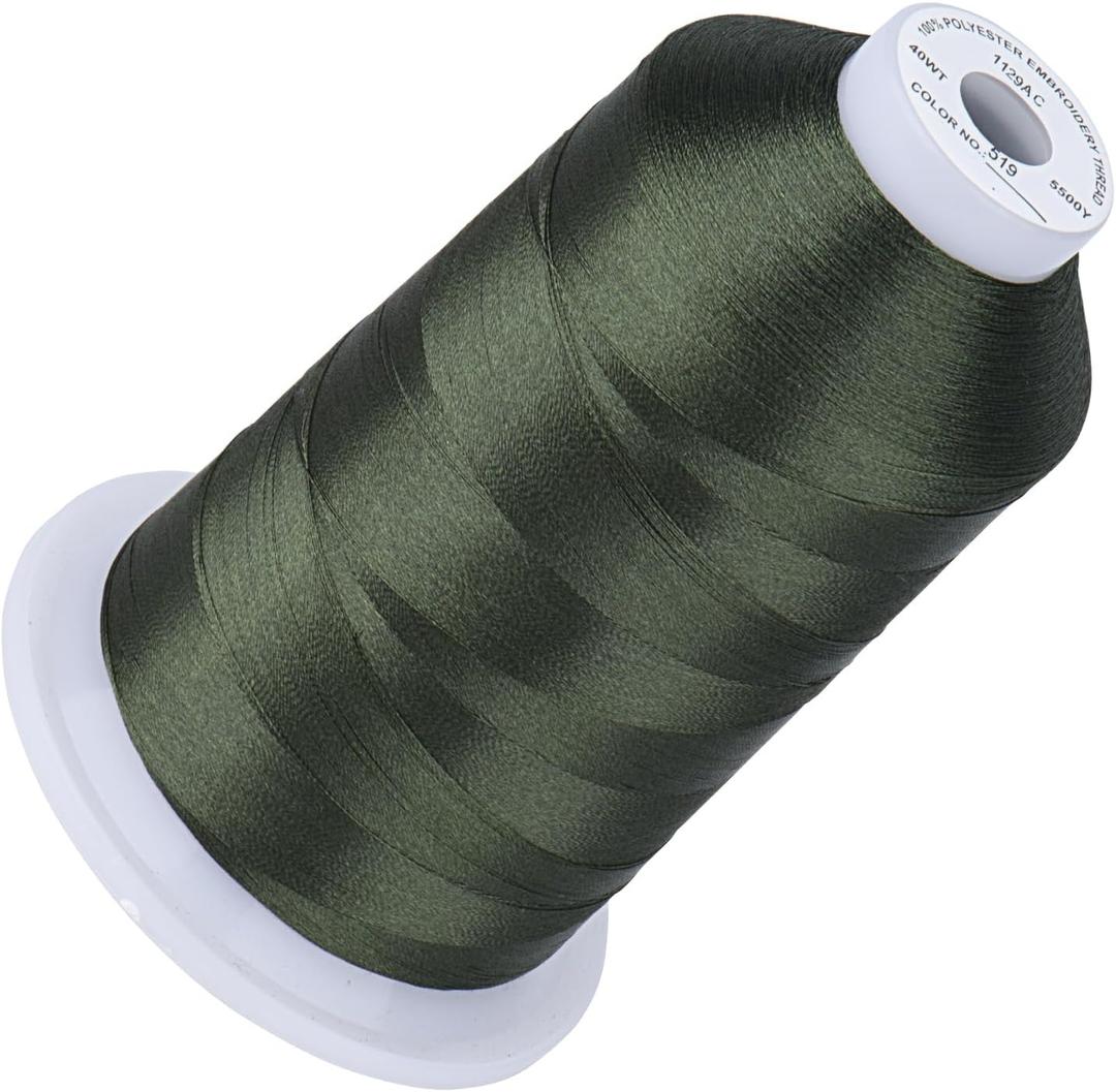 Simthread 5500Yds Embroidery Thread, 5000M High-Yardage 40WT 100% Polyester Thread  170+ Vivid Colors, High-Speed Rated  Compatible with Brother, Singer, Janome & More - Olive Green 519