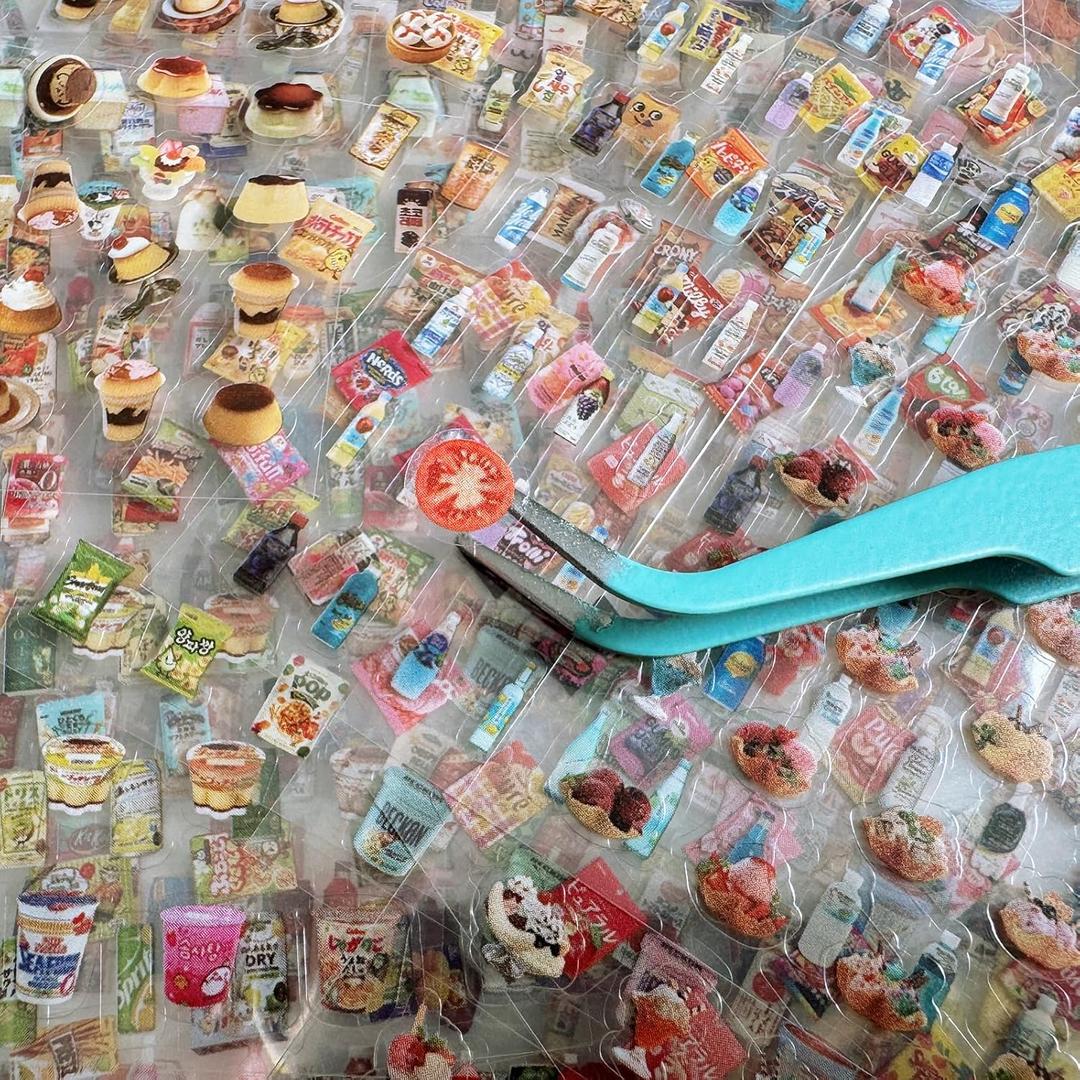 2000+ Mini Stickers Pack, 36 Sheets Tiny Food & Snack Stickers with Tweezer, 5mm Small Stickers for Journals, Planners, Scrapbooking, DIY Decoration