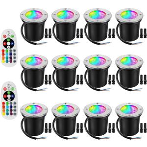 Unirence Warm White RGBW Color Low Voltage Landscape Lights 10W Color LED Landscape Lighting IP67 Waterproof Outdoor Well Landscape Spotlights 12V-24V for Pathway Garden Deck Driveway (12Pack)