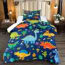 Cartoon Dinosaur Comforter Set for Kids Dark Blue Dinosaurs Twin Comforter Set for Boys Dinosaur Kids Bedding Set Soft Breathable Dinosaurs Quilt with 1 Pillowcase for All-Season, Twin Size